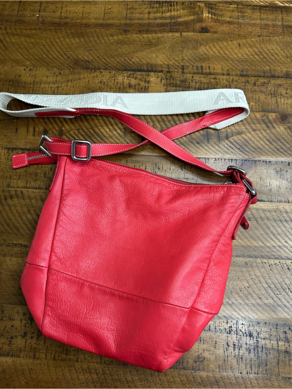 Arcadia Red Leather Crossbody with Branded Canvas Strap